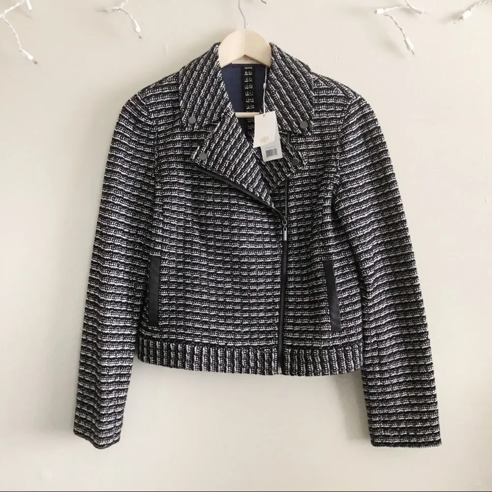 New Tory Burch Raffia Knit Tweed Moto jacket NWT